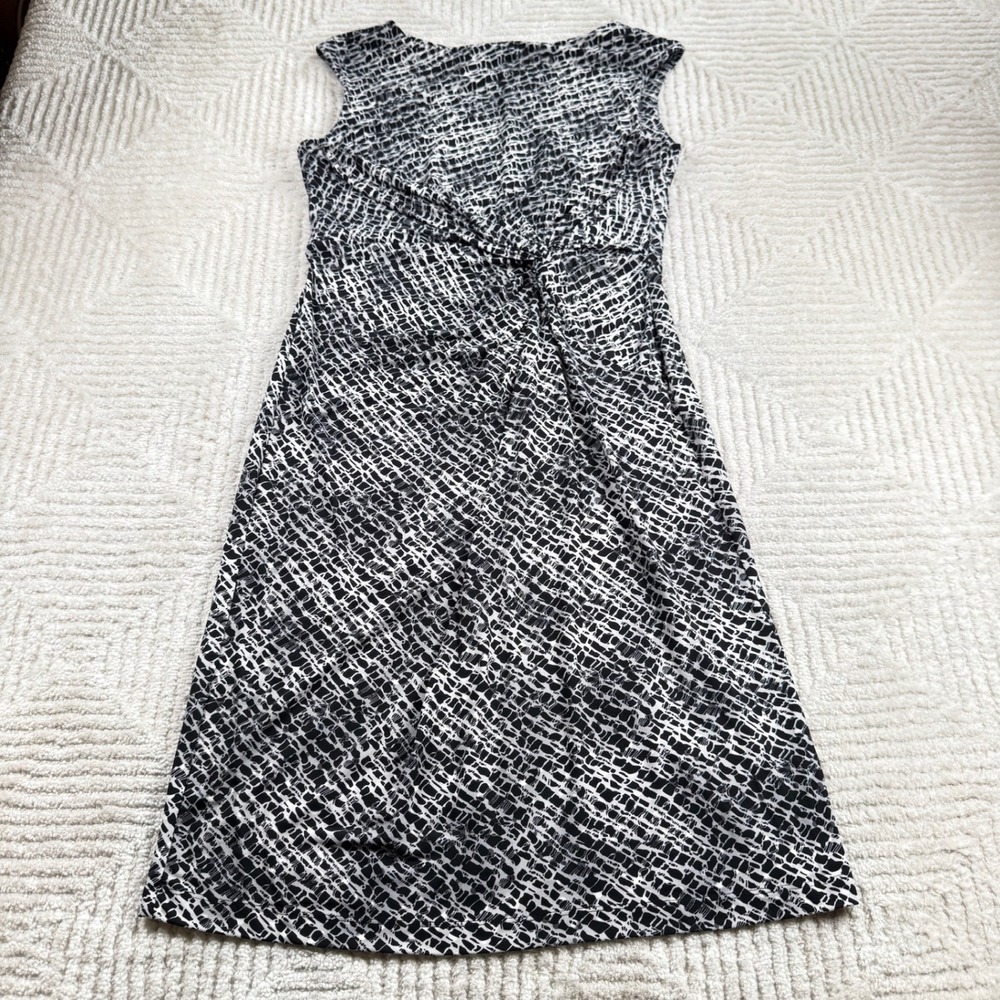 Kenneth Cole Sheath Dress Women's L Black White Twist Front Office Chic Y2K Mod